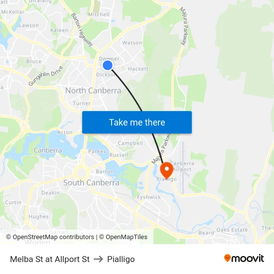 Melba St at Allport St to Pialligo map