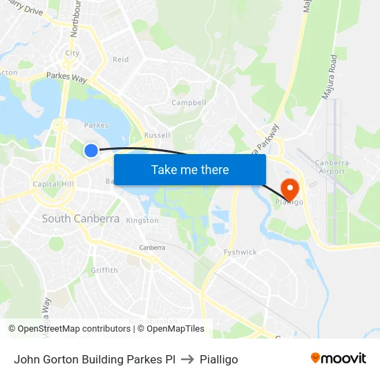 John Gorton Building Parkes Pl to Pialligo map