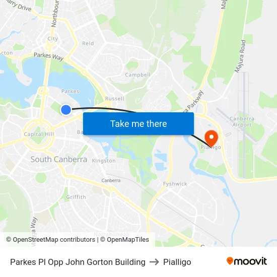 Parkes Pl Opp John Gorton Building to Pialligo map