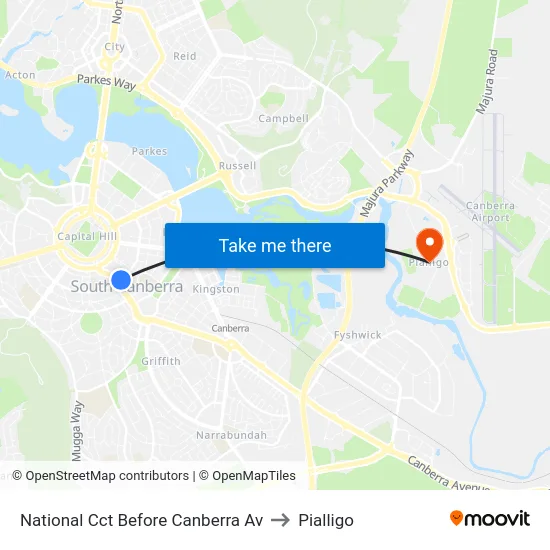 National Cct Before Canberra Av to Pialligo map