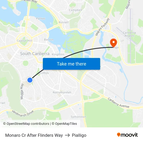 Monaro Cr After Flinders Way to Pialligo map