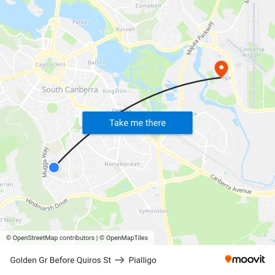 Golden Gr Before Quiros St to Pialligo map