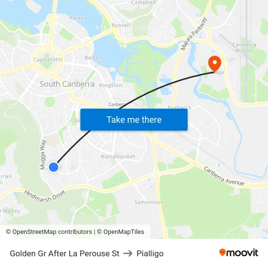 Golden Gr After La Perouse St to Pialligo map