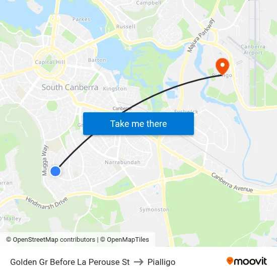 Golden Gr Before La Perouse St to Pialligo map