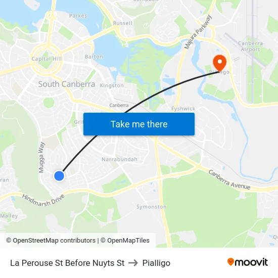 La Perouse St Before Nuyts St to Pialligo map