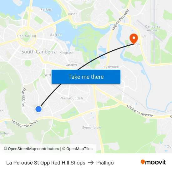 La Perouse St Opp Red Hill Shops to Pialligo map