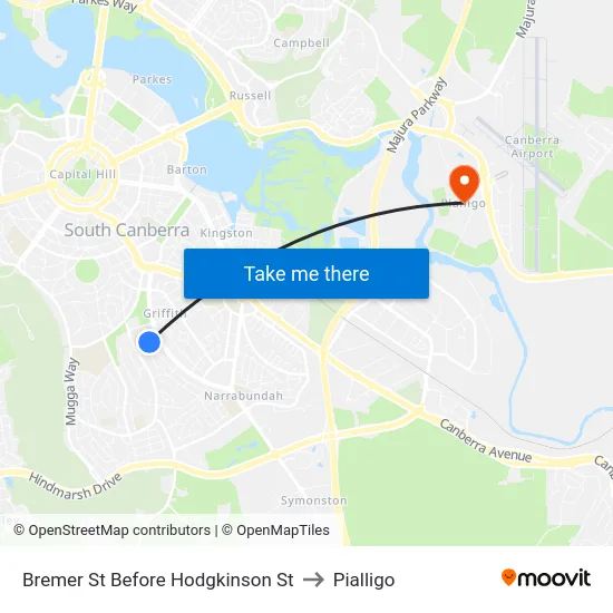 Bremer St Before Hodgkinson St to Pialligo map