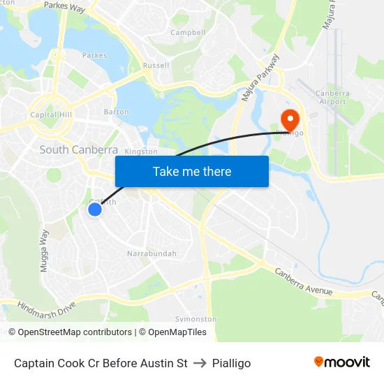 Captain Cook Cr Before Austin St to Pialligo map