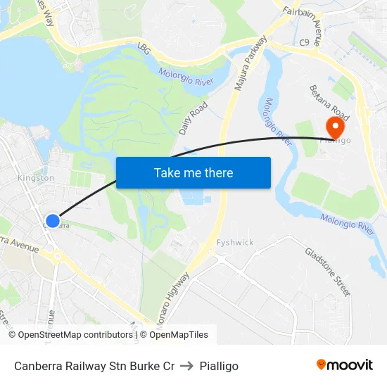 Canberra Railway Stn Burke Cr to Pialligo map