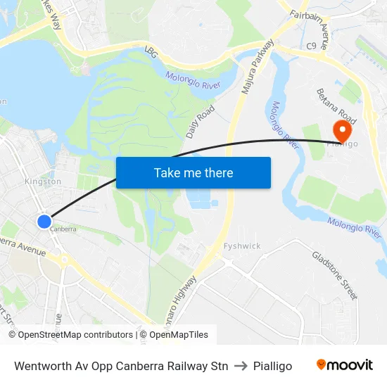 Wentworth Av Opp Canberra Railway Stn to Pialligo map