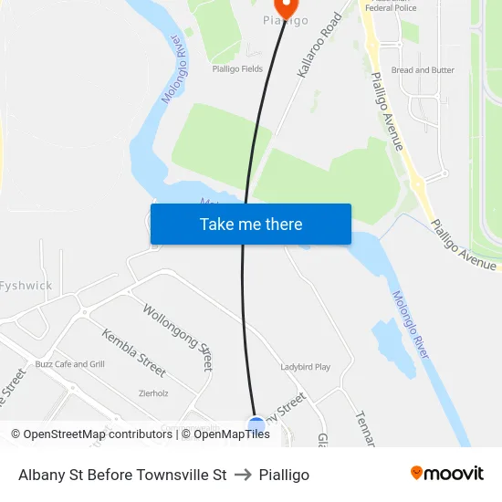 Albany St Before Townsville St to Pialligo map