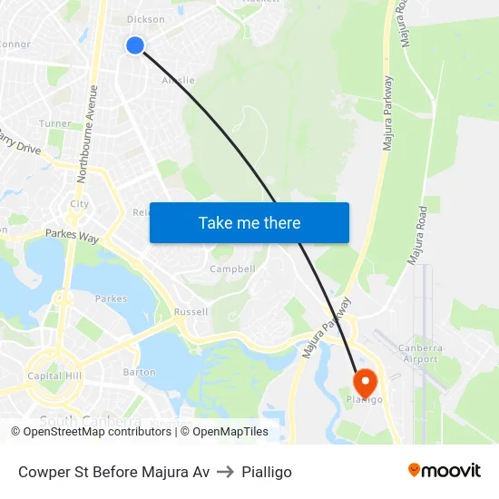 Cowper St Before Majura Av to Pialligo map