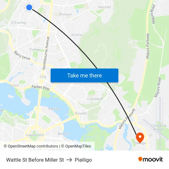 Wattle St Before Miller St to Pialligo map