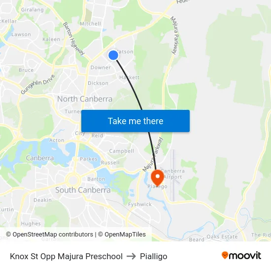 Knox St Opp Majura Preschool to Pialligo map