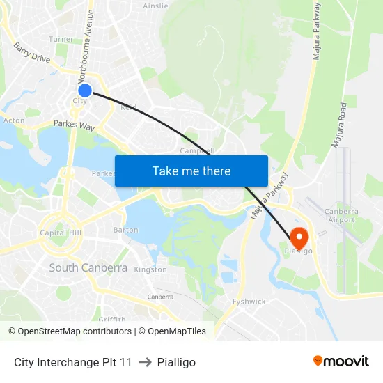 City Interchange Plt 11 to Pialligo map