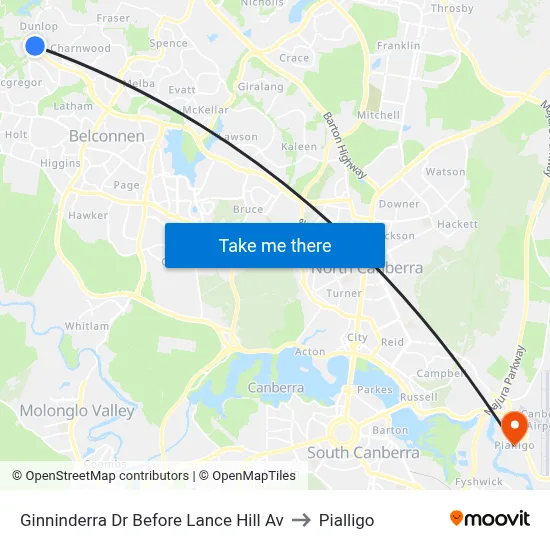 Ginninderra Dr Before Lance Hill Av to Pialligo map