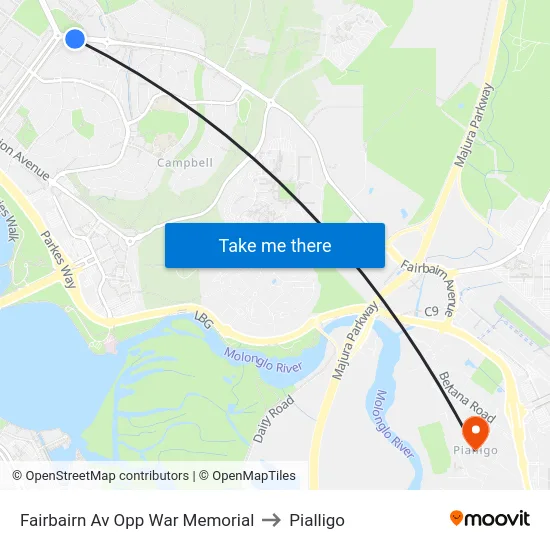 Fairbairn Av Opp War Memorial to Pialligo map