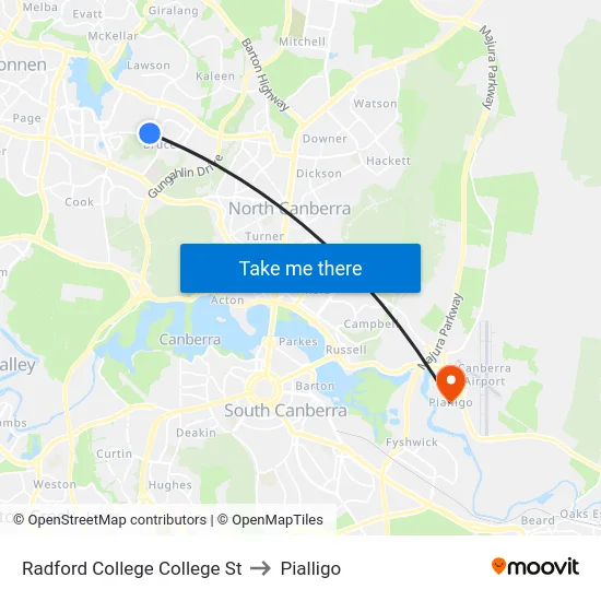 Radford College College St to Pialligo map