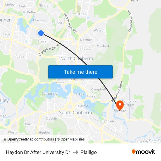 Haydon Dr After University Dr to Pialligo map