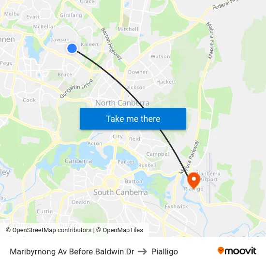 Maribyrnong Av Before Baldwin Dr to Pialligo map