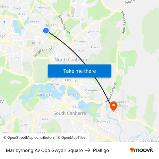 Maribyrnong Av Opp Gwydir Square to Pialligo map