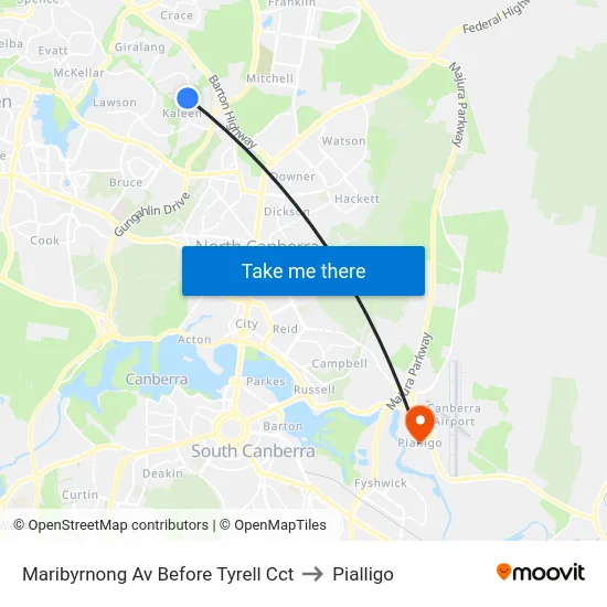 Maribyrnong Av Before Tyrell Cct to Pialligo map