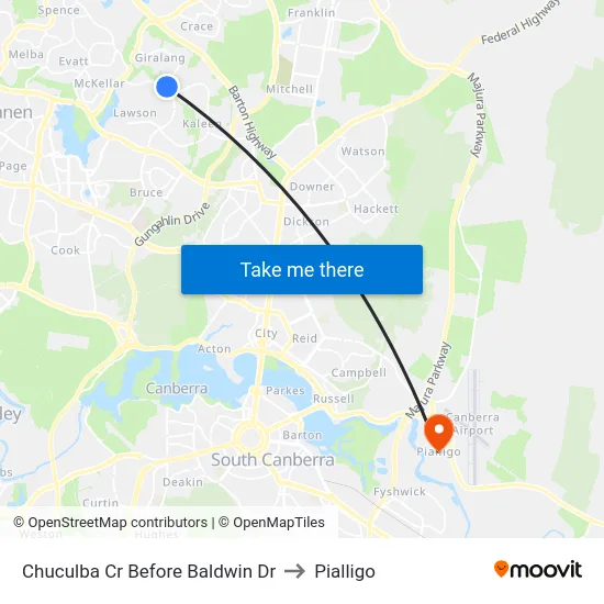 Chuculba Cr Before Baldwin Dr to Pialligo map