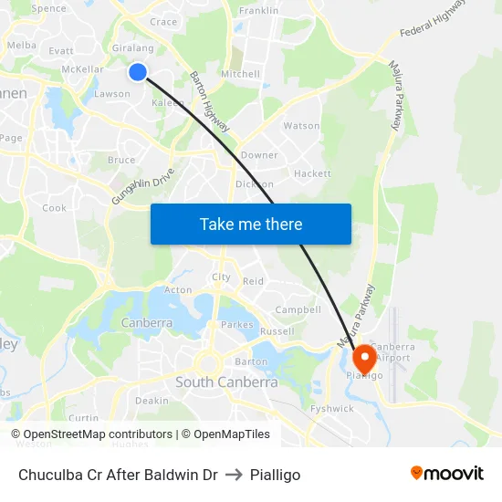 Chuculba Cr After Baldwin Dr to Pialligo map