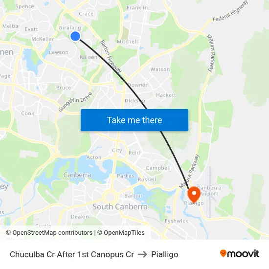 Chuculba Cr After 1st Canopus Cr to Pialligo map