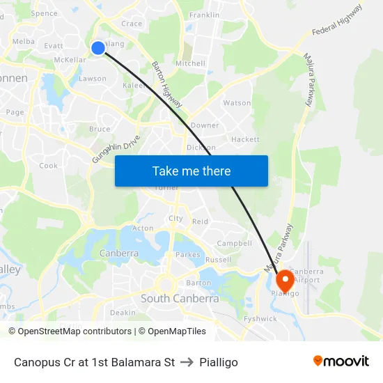 Canopus Cr at 1st Balamara St to Pialligo map