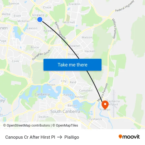 Canopus Cr After Hirst Pl to Pialligo map