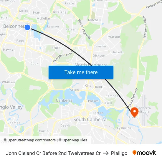 John Cleland Cr Before 2nd Twelvetrees Cr to Pialligo map