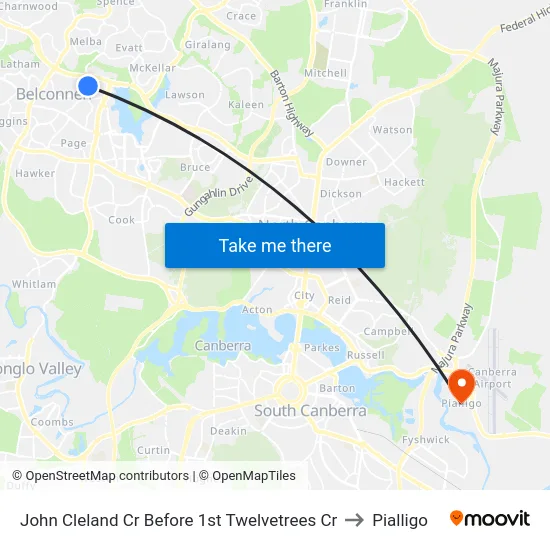 John Cleland Cr Before 1st Twelvetrees Cr to Pialligo map