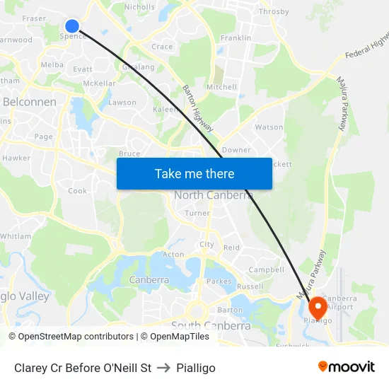 Clarey Cr Before O'Neill St to Pialligo map