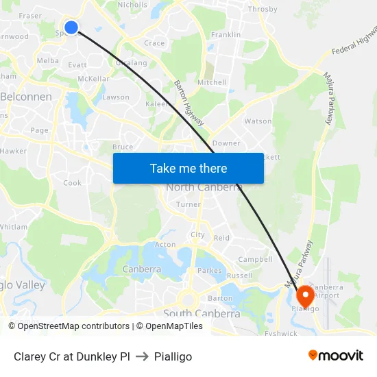 Clarey Cr at Dunkley Pl to Pialligo map