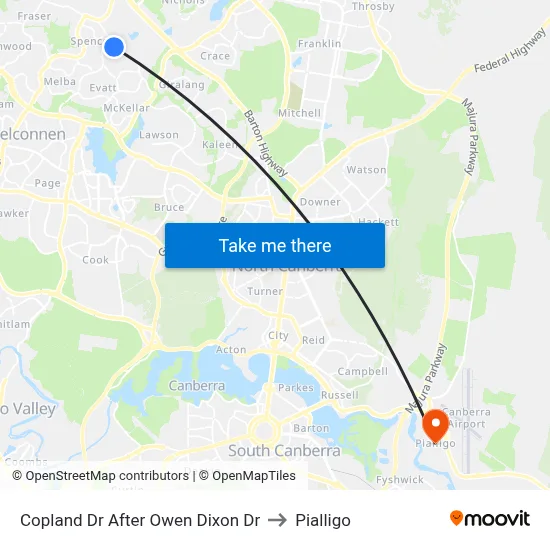 Copland Dr After Owen Dixon Dr to Pialligo map