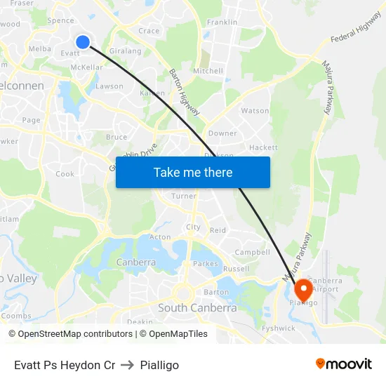 Evatt Ps Heydon Cr to Pialligo map