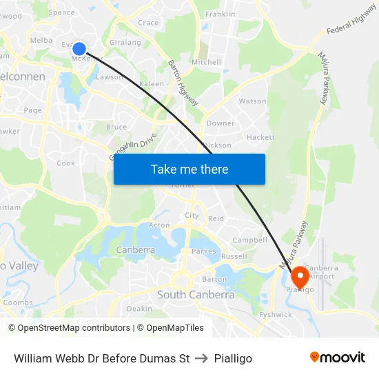 William Webb Dr Before Dumas St to Pialligo map