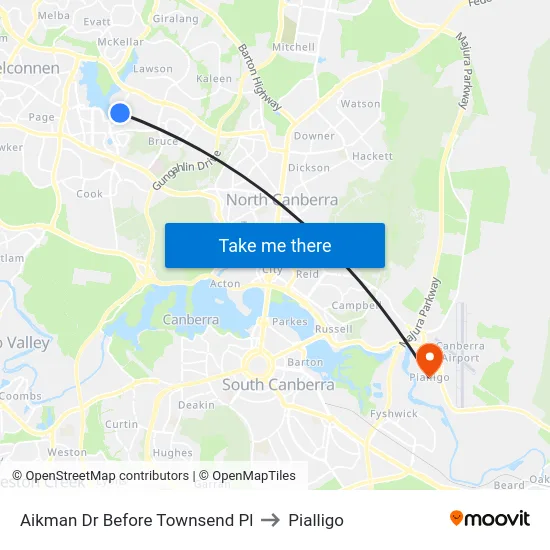 Aikman Dr Before Townsend Pl to Pialligo map