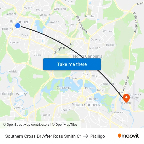 Southern Cross Dr After Ross Smith Cr to Pialligo map