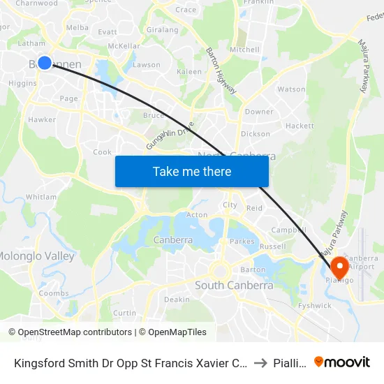 Kingsford Smith Dr Opp St Francis Xavier College to Pialligo map