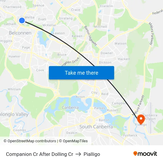 Companion Cr After Dolling Cr to Pialligo map