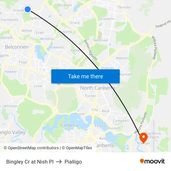 Bingley Cr at Nish Pl to Pialligo map