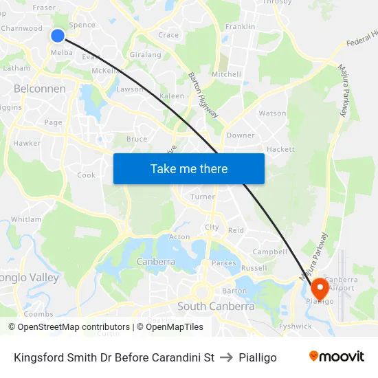Kingsford Smith Dr Before Carandini St to Pialligo map