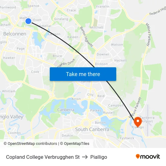 Copland College Verbrugghen St to Pialligo map