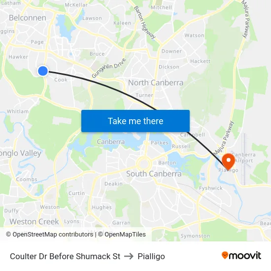 Coulter Dr Before Shumack St to Pialligo map