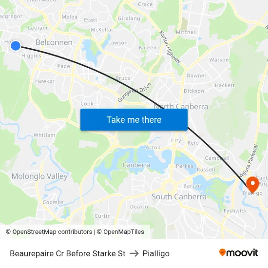 Beaurepaire Cr Before Starke St to Pialligo map