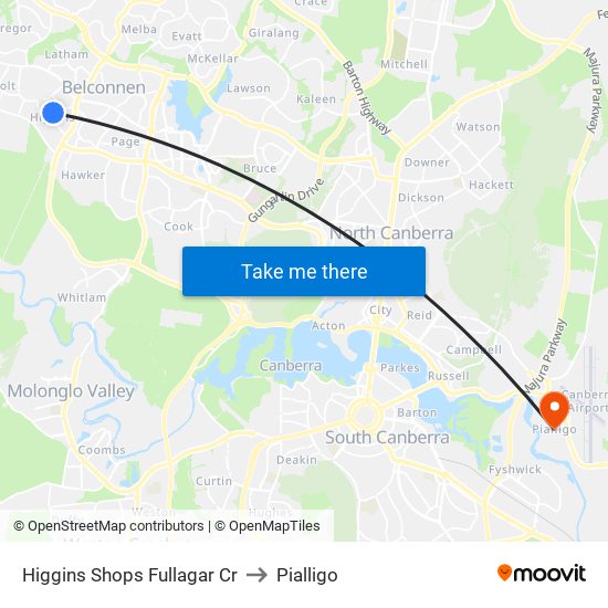 Higgins Shops Fullagar Cr to Pialligo map