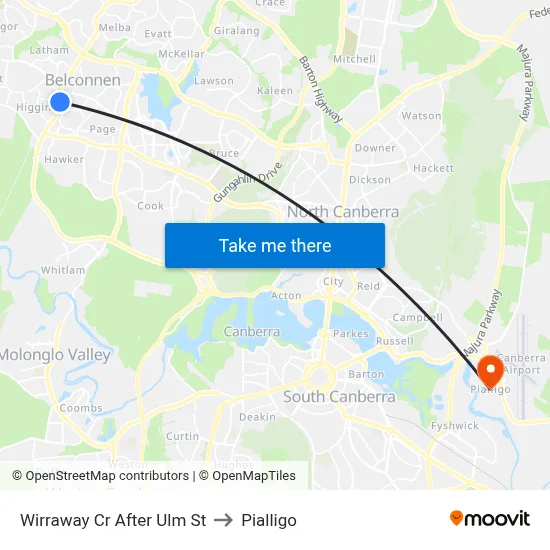 Wirraway Cr After Ulm St to Pialligo map
