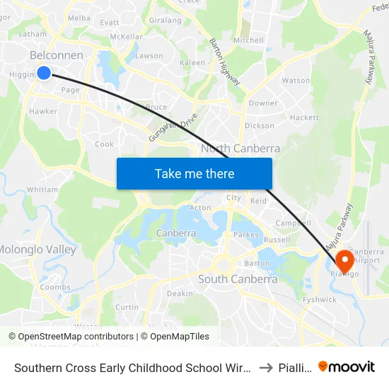 Southern Cross Early Childhood School Wirraway Cr to Pialligo map
